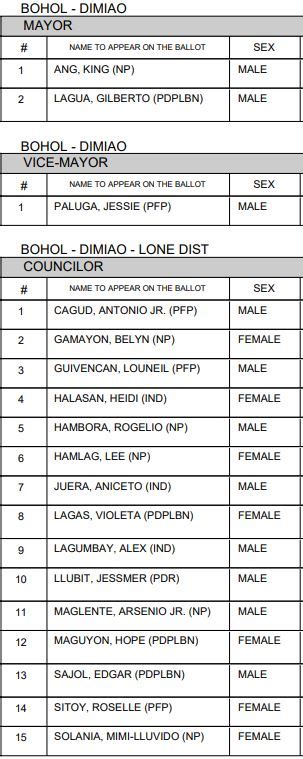 bohol mayor's list|Dimiao Councilors, Mayor, Vice Mayor .